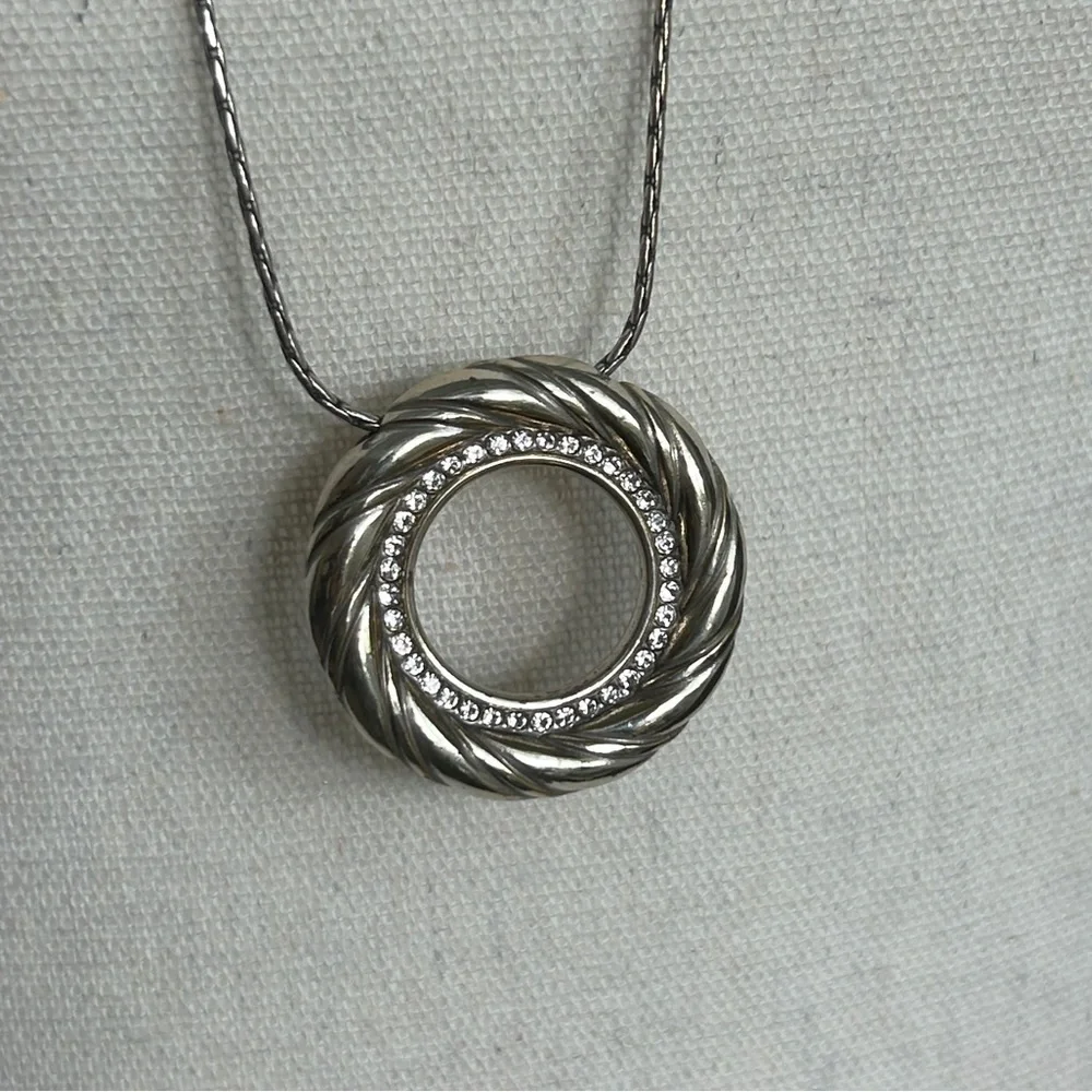 Brighton Inner Circle Pendant Necklace Silver Plated Crystals Two-tone Cloth Bag
